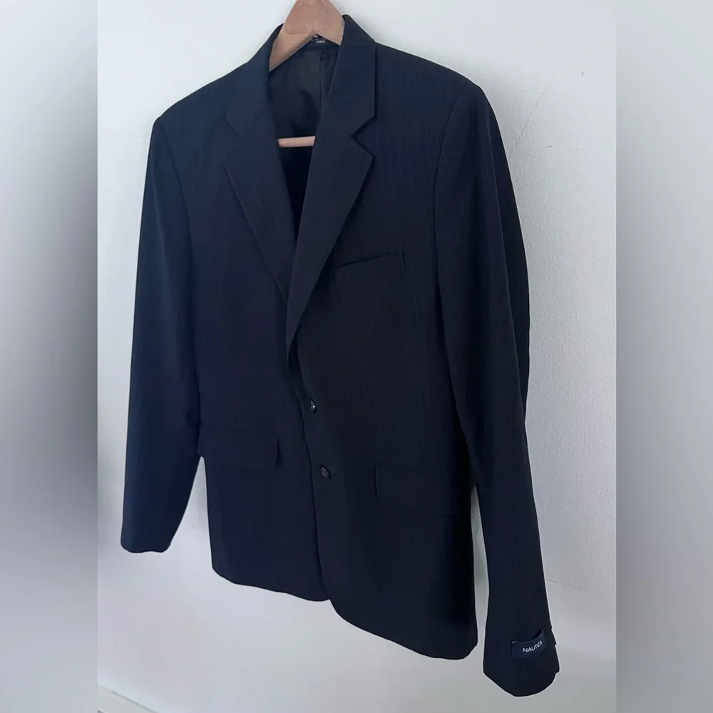 Nautica Blazer Suit Jacket Sportscoat Navy Blue w/ Pinstripe Boys 18 Regular